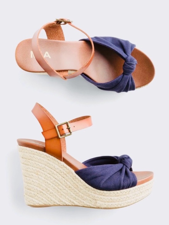 MIA Shoes - MIA Navy Lorryan Knot Espadrille Wedge Sandals with Tan Ankle Strap